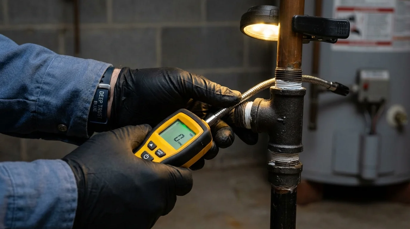 Gas leak detection with electronic sniffer by Johns Plumbing LLC in Munroe Falls