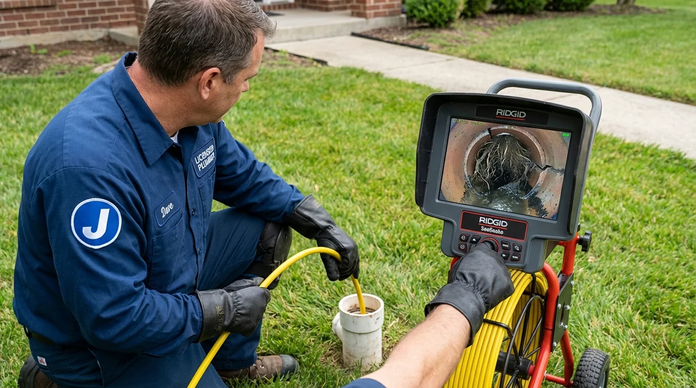Sewer camera inspection being performed by Johns Plumbing LLC in Munroe Falls